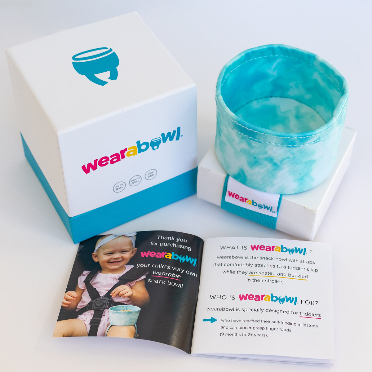 Wearabowl product with packaging and instructions.